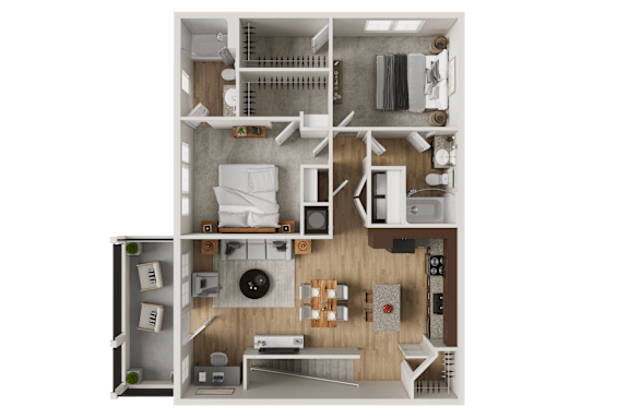 One bed one bathroom floorplan with walk-in closet at Woodlands at Abington Station Apartments, Abington