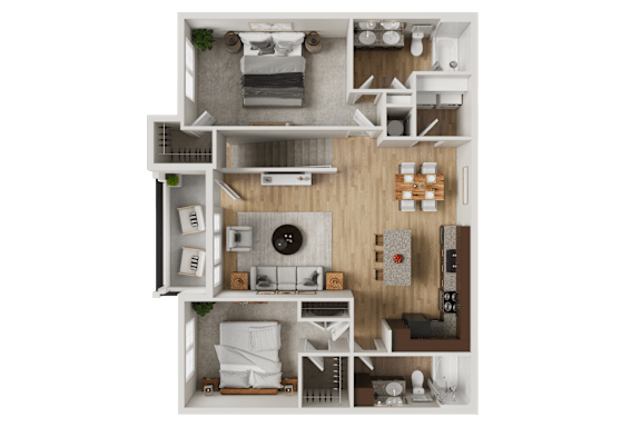 Floor Plan  Two bedroom apartment 3D floor plan at Woodlands at Abington Station Apartments, Abington