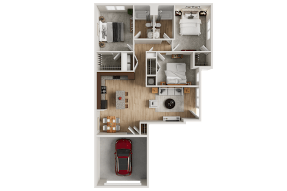 Floor Plan  Two bedroom apartment 3D floor plan at Woodlands at Abington Station Apartments, Abington