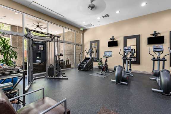 Fitness center with cardio and strength equipment at Liberty Gateway Apartments, Salt Lake City, 84101