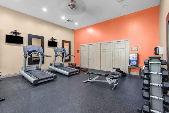 Fitness center with treadmills and weight training area at Liberty Gateway Apartments, Salt Lake City
