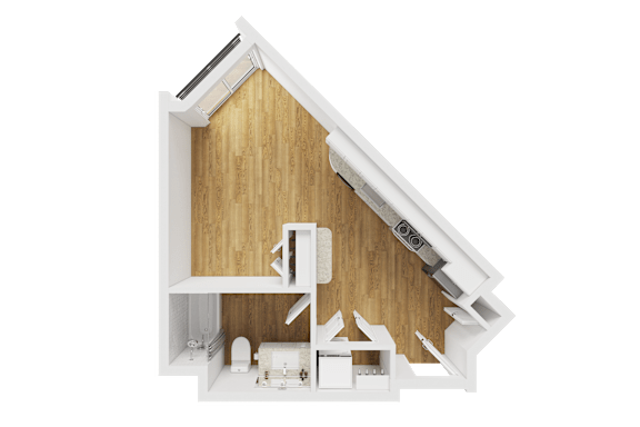 3D floor plan studio apartment layout at Liberty Blvd Apartments, Utah, 84102