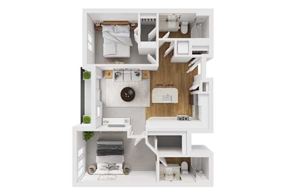Floor Plan  Two bed two bath 3D floorplan at Liberty Blvd Apartments, Salt Lake City, UT