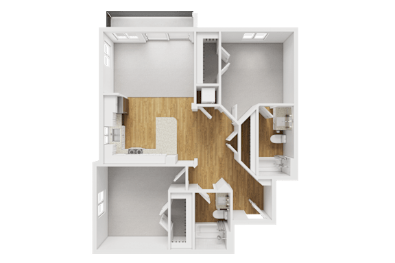 Two bedroom two bathroom 3D floor plan at Liberty Blvd Apartments, Utah