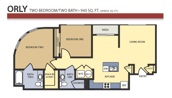 a floor plan of two bedroom two bath apartment