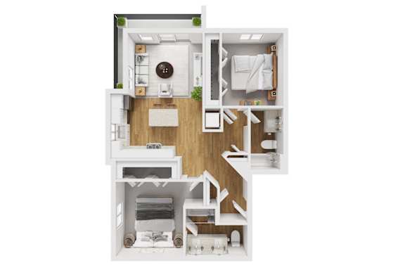 Floor Plan  Two bed one bathroom 3D floorplan at Liberty Blvd Apartments, Salt Lake City, UT 84102