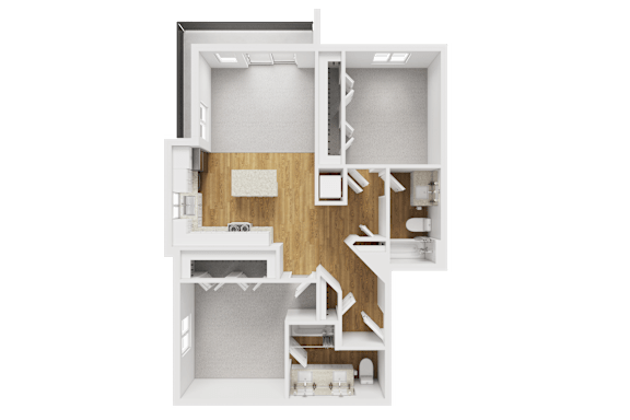 3D floor plan two bedroom one bathroom layout at Liberty Blvd Apartments, Salt Lake City, UT