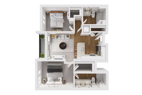 Floor Plan  Two bedroom 2 bath 3D floorplan at Liberty Blvd Apartments, Salt Lake City, Utah
