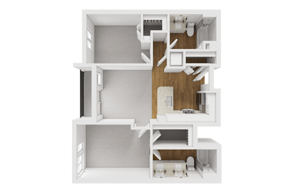 3D floor plan two bedroom two bathroom apartment at Liberty Blvd Apartments, Salt Lake City