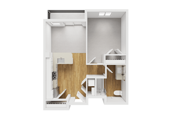One bedroom one bathroom 3D floor plan at Liberty Blvd Apartments, Salt Lake City, UT 84102