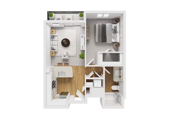 Floor Plan  1 bedroom 1 bathroom floorplan with walk-in closet at Liberty Blvd Apartments, Salt Lake City, 84102