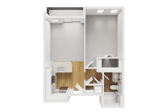 3D floor plan 1 bedroom apartment layout at Liberty Blvd Apartments, Utah, 84102