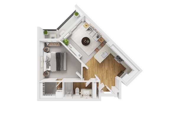 Floor Plan  One bedroom 1 bath 3D floorplan with balcony at Liberty Blvd Apartments, Salt Lake City, UT