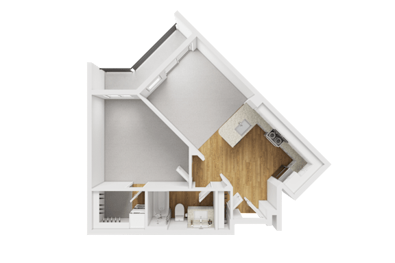 3D floor plan one bedroom with wood flooring at Liberty Blvd Apartments, Salt Lake City, 84102