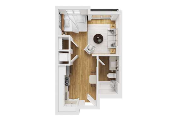 Floor Plan  1 bed 1 bath floorplan with balcony at Liberty Blvd Apartments, Salt Lake City