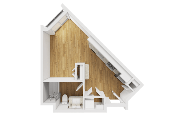 Studio apartment floor plan with bathroom at Liberty Blvd Apartments, Salt Lake City, UT
