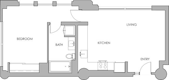 a floor plan of a small apartment with a bedroom and a living room