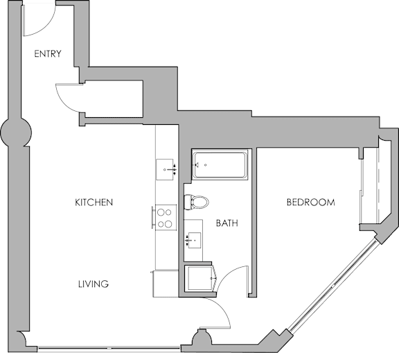 a floor plan of a small floor plan with a bedroom and a bathroom and a