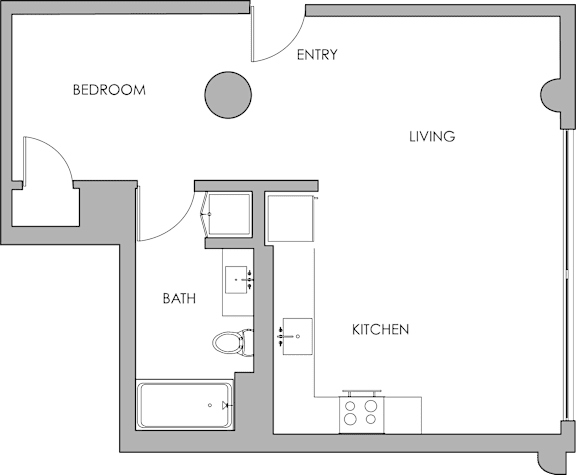 a floor plan of a bedroom with a bathroom and a living room