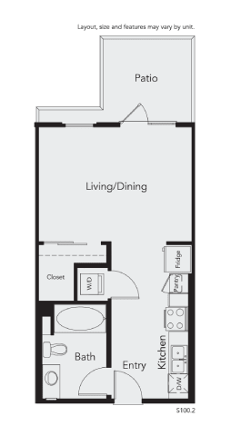 a floor plan of a small apartment with a bedroom and a bathroom