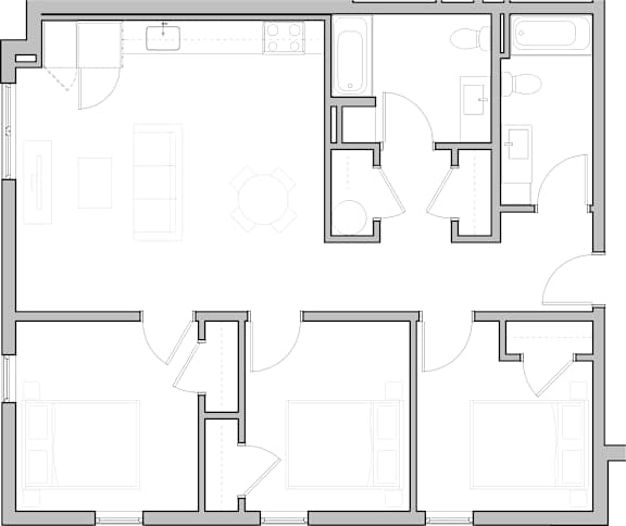 A floor plan of a house with multiple rooms and a garage.