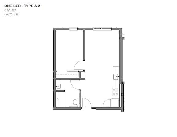 A floor plan of a one bedroom apartment with a type A.2 designation.