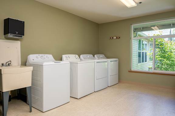 A laundry room with a washer and dryer set up next to each other.