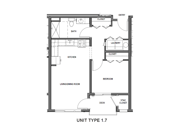 A floor plan of a small apartment with labeled rooms.