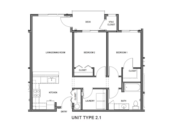 A black and white image of a floor plan for a Unit Type 2.1.