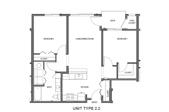 A black and white drawing of a floor plan for a Unit Type 2.2.