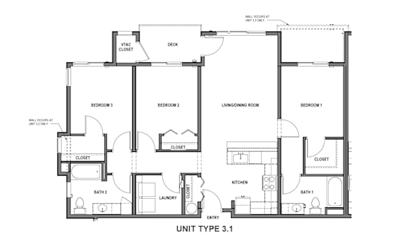 A black and white image of a floor plan for a unit type 3.1.