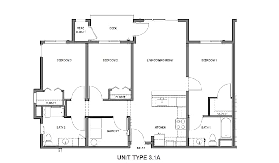 A black and white image of a floor plan for a unit type 3.1a.