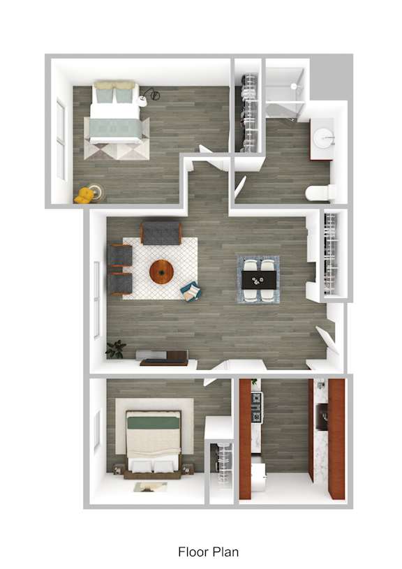 A floor plan of a house with three bedrooms, a living room, a kitchen, and a bathroom.
