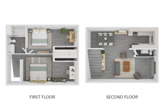A diagram of a two-story house with labeled first and second floors.