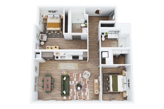 a bedroom floor plan with a bathroom and a living room