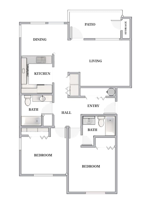 A floor plan of a house with labeled rooms such as kitchen, living room, and bathroom.