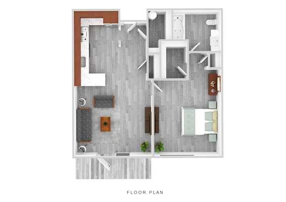 A floor plan of a house with a kitchen, living room, and two bedrooms.