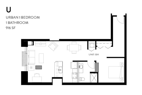 A black and white image of a floor plan for an apartment.