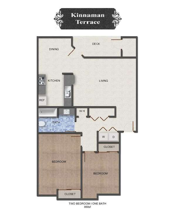 A floor plan of the Kinnaman Terrace apartment layout.