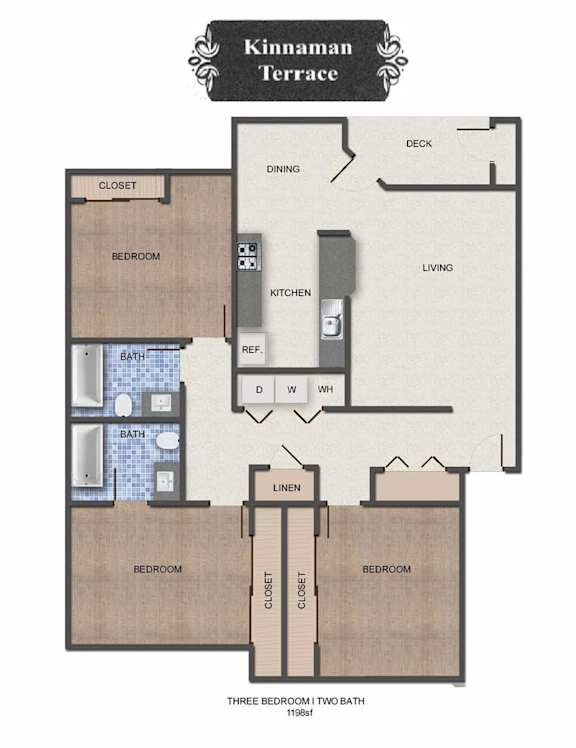A floor plan of the Kinnaman Terrace apartment layout.