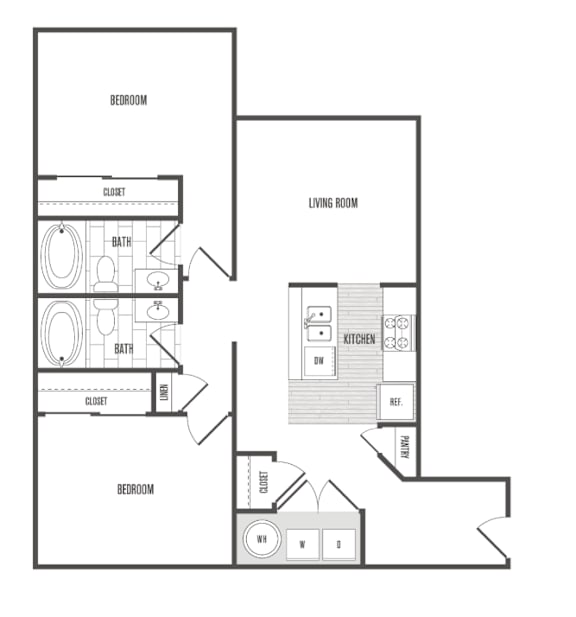 A black and white floor plan of a house with labeled rooms.