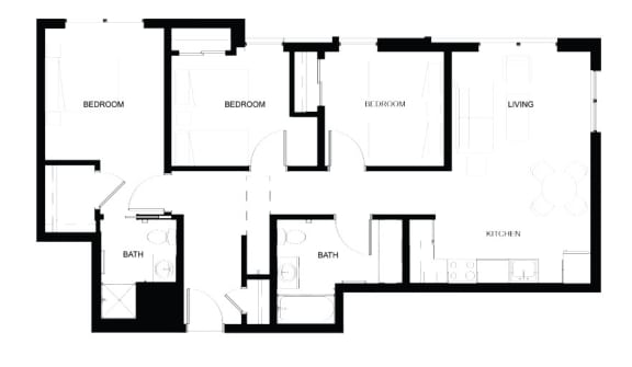 the floor plan of the apartment with the layout of the rooms