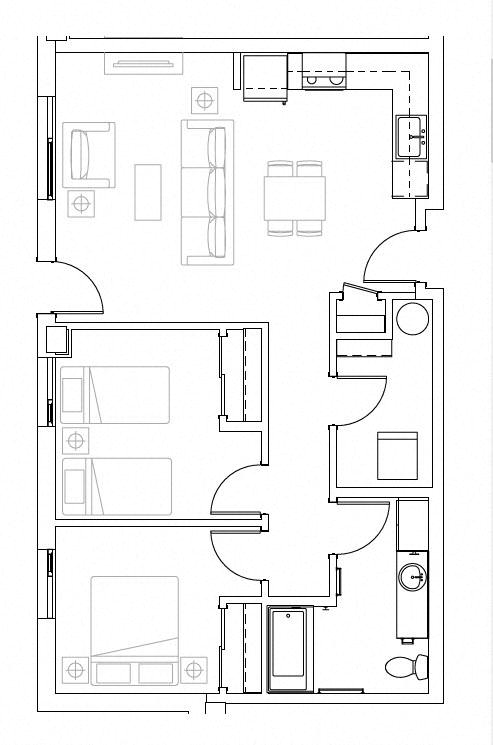a floor plan of a house with bedrooms and a living room