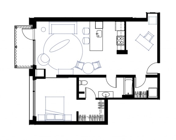 a floor plan of a house with a bedroom and a living room