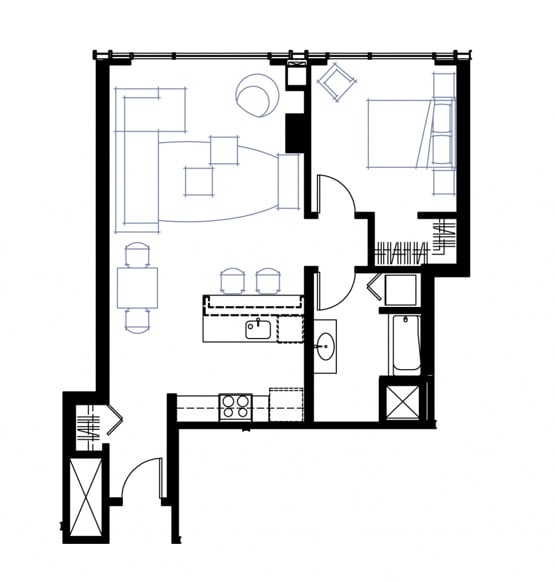 a floor plan of a house with a bedroom and a living room
