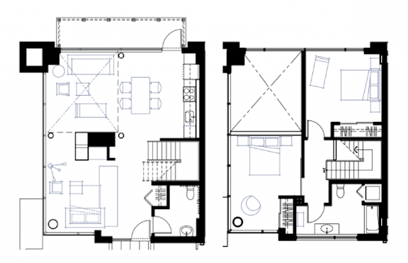two floor plans of a house with a plan view and a floor plan of a