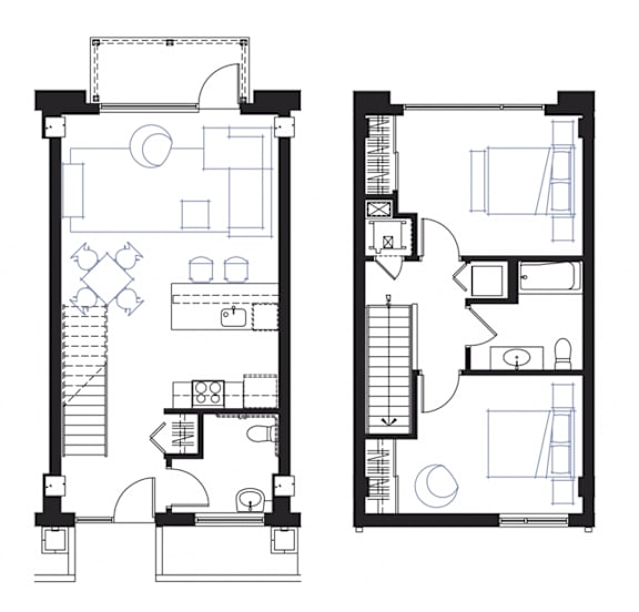 two floor plan of a house with bedrooms and a living room