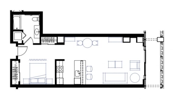 a floor plan of a house with a loft and a patio