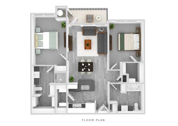 A floor plan of a small apartment with a kitchen, living room, and bathroom.