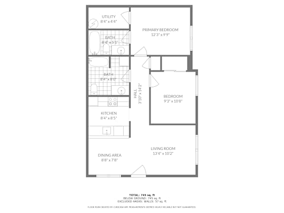 A black and white image of a floor plan for a small apartment.